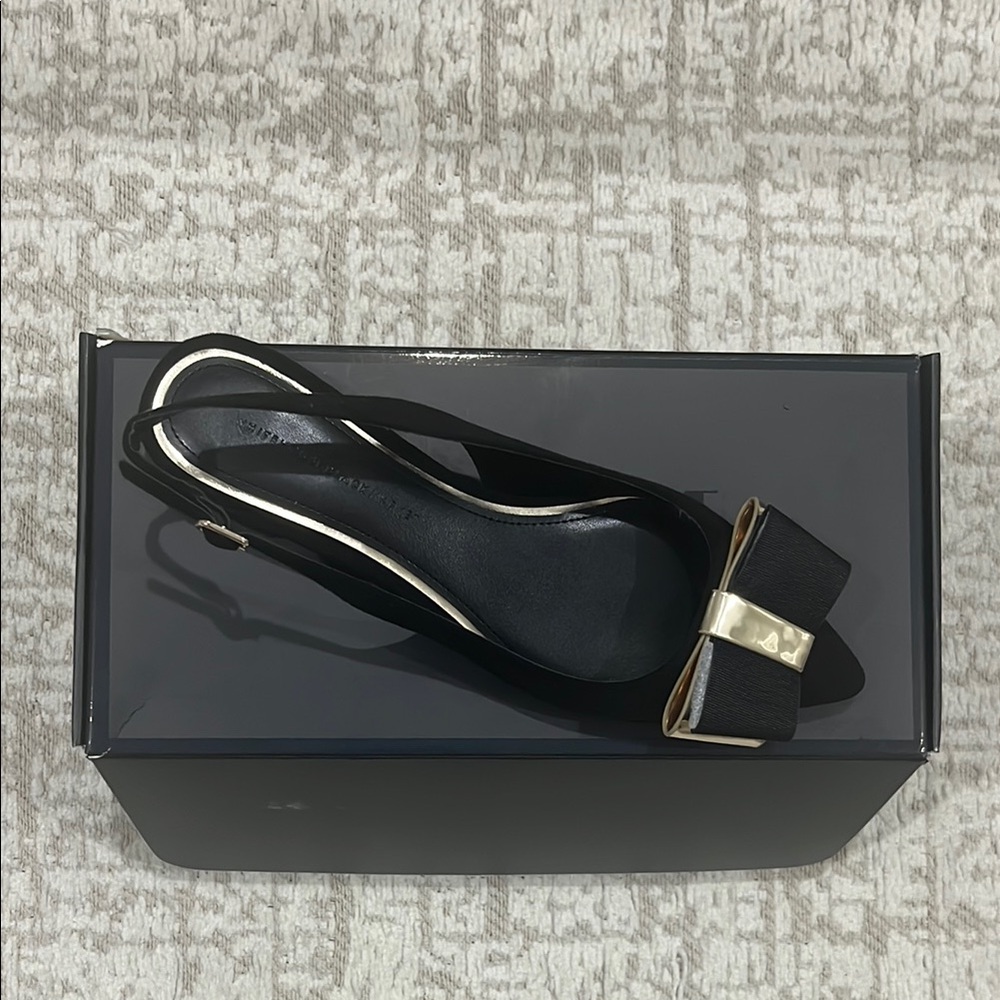White House Black Market Black Heels with Metallic Buckle